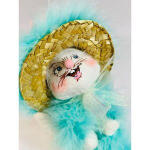Annalee Mobilitee Dolls Bunny Rabbit Hat Blue Boa Easter 2006